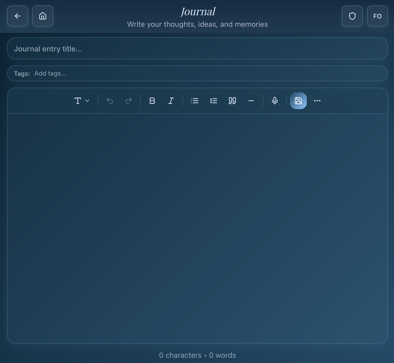 Text Journal Interface