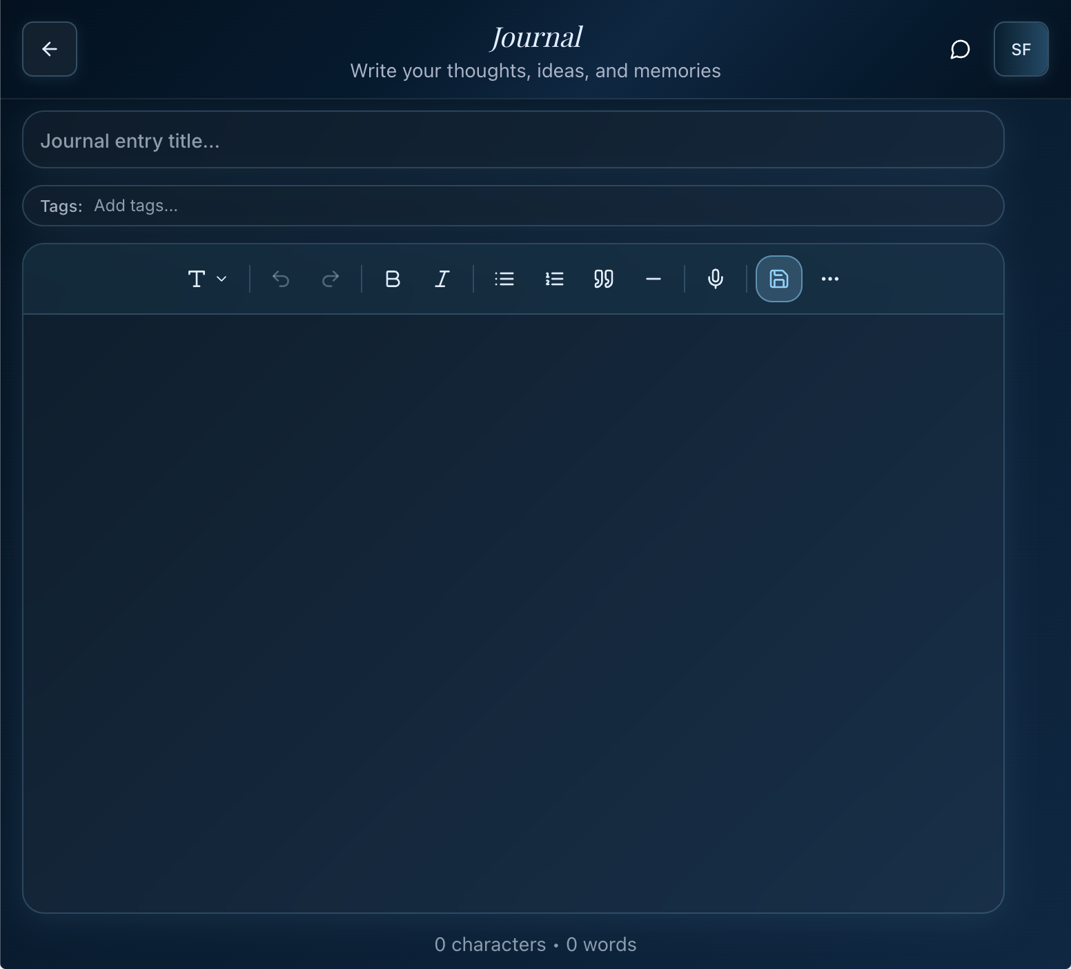 Text Journal Interface