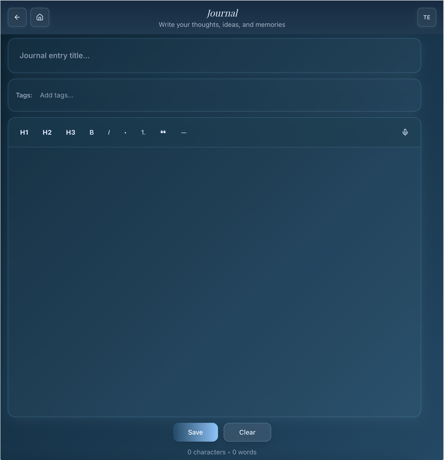 Text Journal Interface